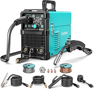 145A MIG Welder, 110V/220V Dual Voltage Gas/Gasless Flux Core MIG Welder/Lift TIG/Stick 3 in 1 Synergic MIG145 9GEN Welding Machine, Flux/Solid Welder Digital Screen Display