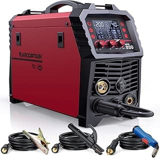 MIG Welder, 200Amp 6 in 1 Gas MIG/Gasless Flux Core MIG/Stick/Lift TIG/Spot welding/Spool Gun 110V/220V Aluminum Multi Process Welding Machine with LED Digital Display, Burn Back Adjustment