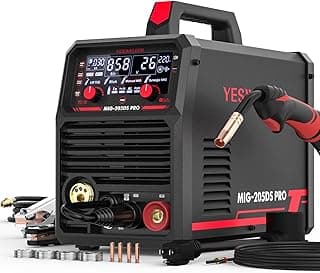 MIG-205DS PRO MIG Welder, 200Amp 110/220V Dual Voltage MIG Welding Machine, 5 in 1 Gas MIG/Flux Core MIG/Spool Gun MIG/Lift TIG/Stick Multiprocess Aluminum MIG Welder, Spool Gun Compatible