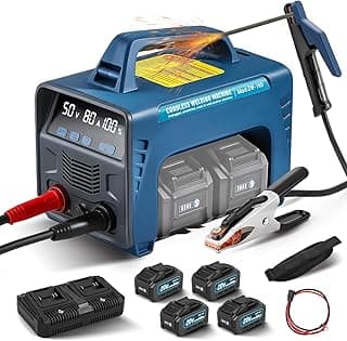 Cordless Welding Machine Upgraded Battery Powered Welder Machine MMA 160A 110V with 4 Batteries Portable LED Display Digital IGBT Inverter Stick Welder Hot Start Portable MMA ARC Welder Machine