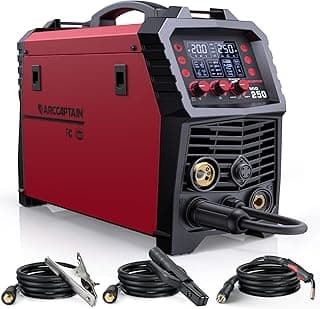 ARCCAPTAIN 250A MIG Welder, 110V 220V Gas MIG/Gasless Flux Core MIG/Stick/Lift TIG/Spool Gun/Spot 6 in 1 Welding Machine Aluminum Welding Machine Professional Welder Machine with Large LED Display